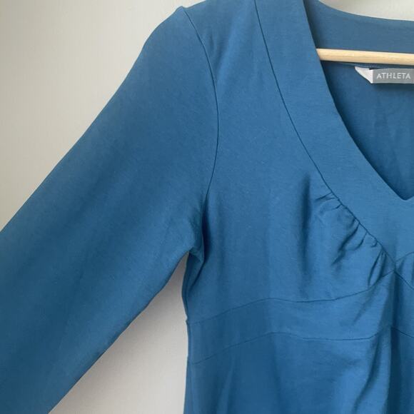 Athleta Senorita Organic Cotton Dress sz S Blue‎ Athleisure Travel Long Sleeve - Picture 4 of 5